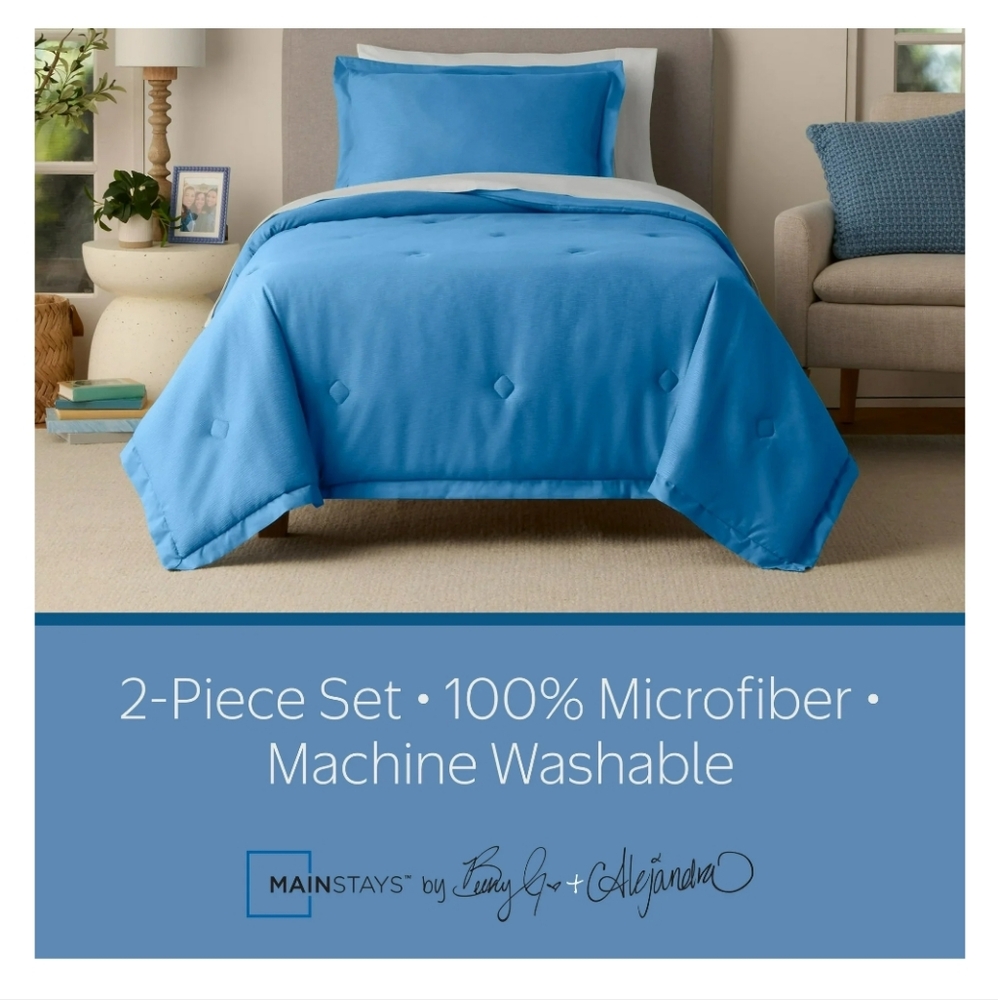 Mainstays Blue 3Pc Microfiber Comforter Sham Set Size Twin/TwinXL